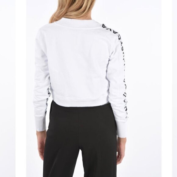 NWT Just Cavalli White cropped Crew-Neck sweatshirt Side Arm Logo Size M sweater - Picture 2 of 14